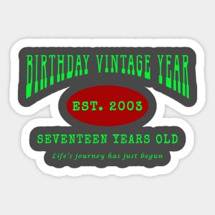 Birthday Vintage Year - Seventeen Years Old Sticker